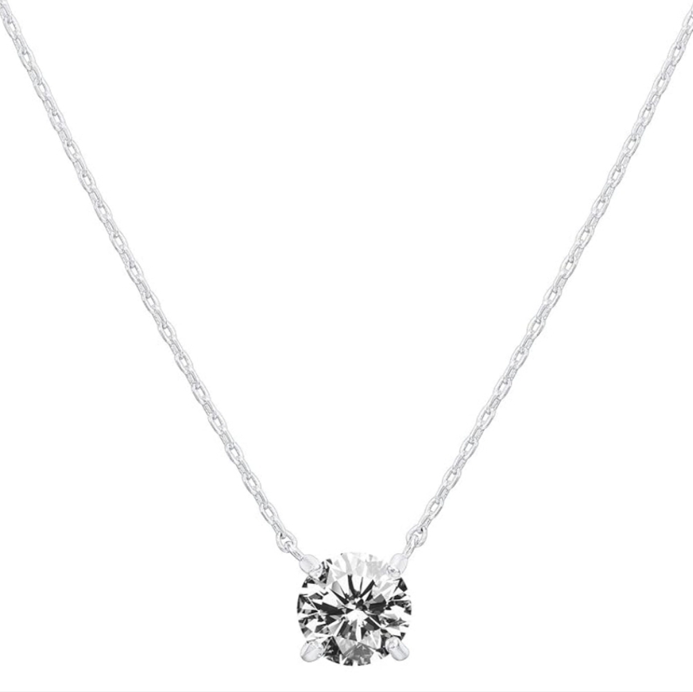 14k White Gold Crystal Solitaire 1.5 Carat Dainty Choker Necklace